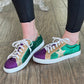 Blackish Green Mardi Gras Triple Color Sequin Lace up Flat Shoes