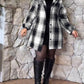 Plaid Print Button Front Tie Cuffs Hoodie Coat With Pockets