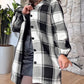 Plaid Print Button Front Tie Cuffs Hoodie Coat With Pockets