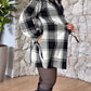 Plaid Print Button Front Tie Cuffs Hoodie Coat With Pockets