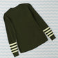Green Striped Sleeve Plain Knit Sweater