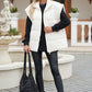 Beige  Zipper Stand Neck Oversized Puffer Vest