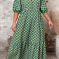 Green Geometric Floral Print Half Sleeve Plus Size Maxi Dress