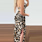 Leopard Print Halter Sleeveless Jumpsuit Casual Backless Loose Fit Slit Rompers
