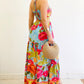 Floral Print Criss Cross Halter Slit Dress Casual Hollow Our Ruffes Vacation Maxi Dress