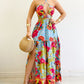 Floral Print Criss Cross Halter Slit Dress Casual Hollow Our Ruffes Vacation Maxi Dress