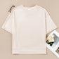 Beige Pearl Decor Crew Neck Half Sleeve Plus Size T Shirt