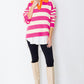 Rose Stripe Color Block Collared V Neck Drop Shoulder Sweater