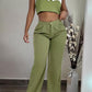 Crop Cami Top & Ruched Pocket Design Pants Set