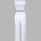 2 Pieces Outfit Weaving Textured Spaghetti Strap Crop Top and Casual Wide Leg Pants Set