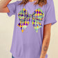 Wisteria Mardi Gras Bowknot Pattern Crew Neck T Shirt