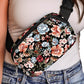 Black Floral Print Zipper Wide Strap Sling Bag