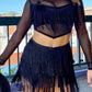 Black Tiered Fringe Trimmed Mini Skirt