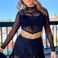 Black Tiered Fringe Trimmed Mini Skirt
