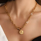 Gold Plated Vintage Carved Coin Pendant Chain Necklace