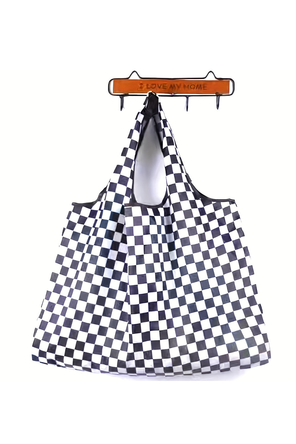 Color black Checkered Print Large Capacity Canvas Shoulder Bag