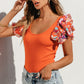 Orange Ribbed Knit Tiered Ruffled Sleeve Bodysuit