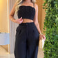 2 Pieces Outfit Weaving Textured Spaghetti Strap Crop Top and Casual Wide Leg Pants Set