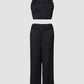 2 Pieces Outfit Weaving Textured Spaghetti Strap Crop Top and Casual Wide Leg Pants Set