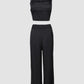 2 Pieces Outfit Weaving Textured Spaghetti Strap Crop Top and Casual Wide Leg Pants Set