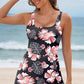 Black Floral Print Twisted Hollowed Back Swim Dress