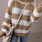 Light French Beige Colorblock Striped Drop Shoulder Side Slit Sweater