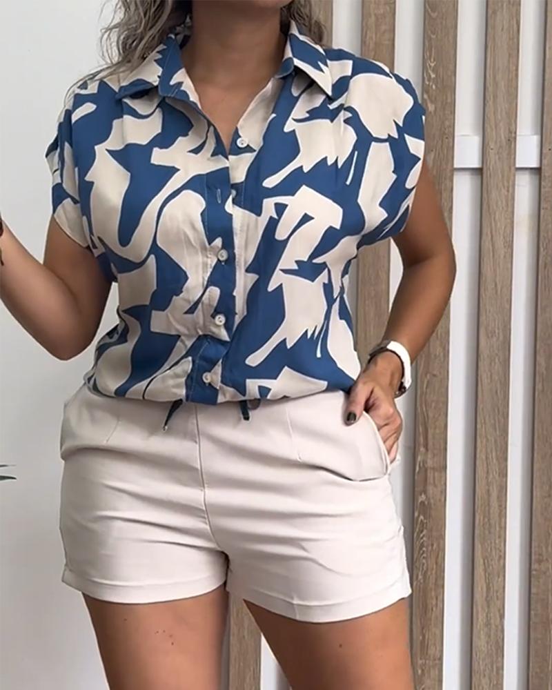 Colorblock Buttoned Ruched Tied Detail Top