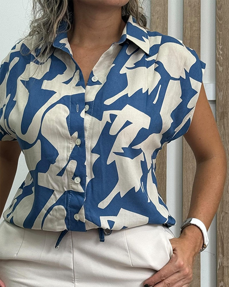 Colorblock Buttoned Ruched Tied Detail Top