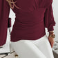 Plunge Neck Lantern Sleeve Ruched Long Sleeve Blouse Top