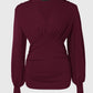 Plunge Neck Lantern Sleeve Ruched Long Sleeve Blouse Top
