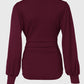 Plunge Neck Lantern Sleeve Ruched Long Sleeve Blouse Top