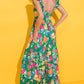 Green Floral Print Sleeveless Ruffle Tiered Maxi Dress