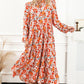Multicolor Boho Floral Collared Long Sleeve Ruffled Dress