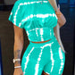 Tie Dye Print Corset Design Crop Top & Shorts Set