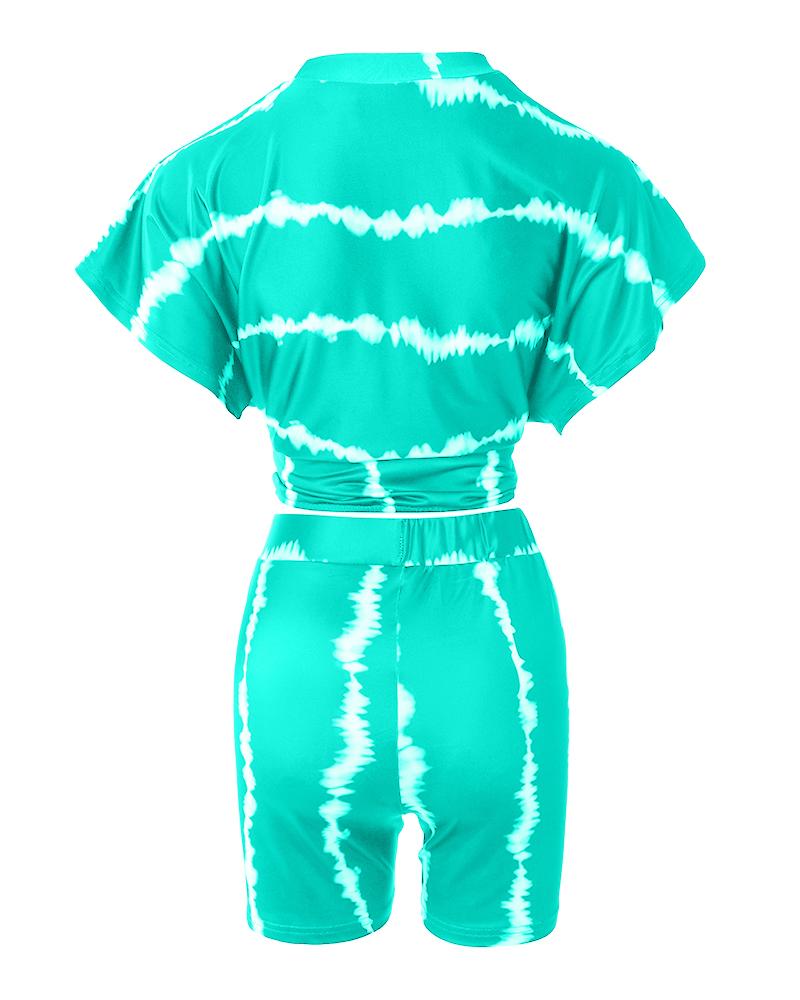 Tie Dye Print Corset Design Crop Top & Shorts Set