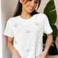 White Flower Applique Round Neck T-shirt