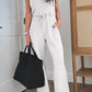 Light Grey Solid Color Crew Neck Drawstring High Waist Sleeveless Jumpsuit