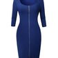 Square Neck Half Sleeve Full Front Zip Split Slim Fit Bodycon Dress