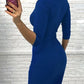 Square Neck Half Sleeve Full Front Zip Split Slim Fit Bodycon Dress