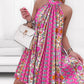 Floral Print Sleeveless Halter Casual Pleated Dress Vintage Dress