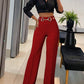 Metal Button Decor High Waist Casual Straight Leg Work Pants