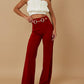 Metal Button Decor High Waist Casual Straight Leg Work Pants
