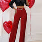 Metal Button Decor High Waist Casual Straight Leg Work Pants