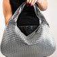 Silvery Woven Design PU Leather Single Shoulder Bag