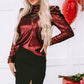 Burgundy Sequin Mock Neck Bubble Sleeve Top