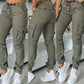 Multiple Pockets Design Cuffed Cargo Pants Slim Fit Trousers