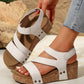 Beige Cut Out Suede Velcro Wedge Sandals