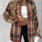 Plaid Pattern Long Sleeve Shacket Distressed Button Down Shirt