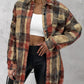 Plaid Pattern Long Sleeve Shacket Distressed Button Down Shirt