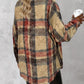 Plaid Pattern Long Sleeve Shacket Distressed Button Down Shirt
